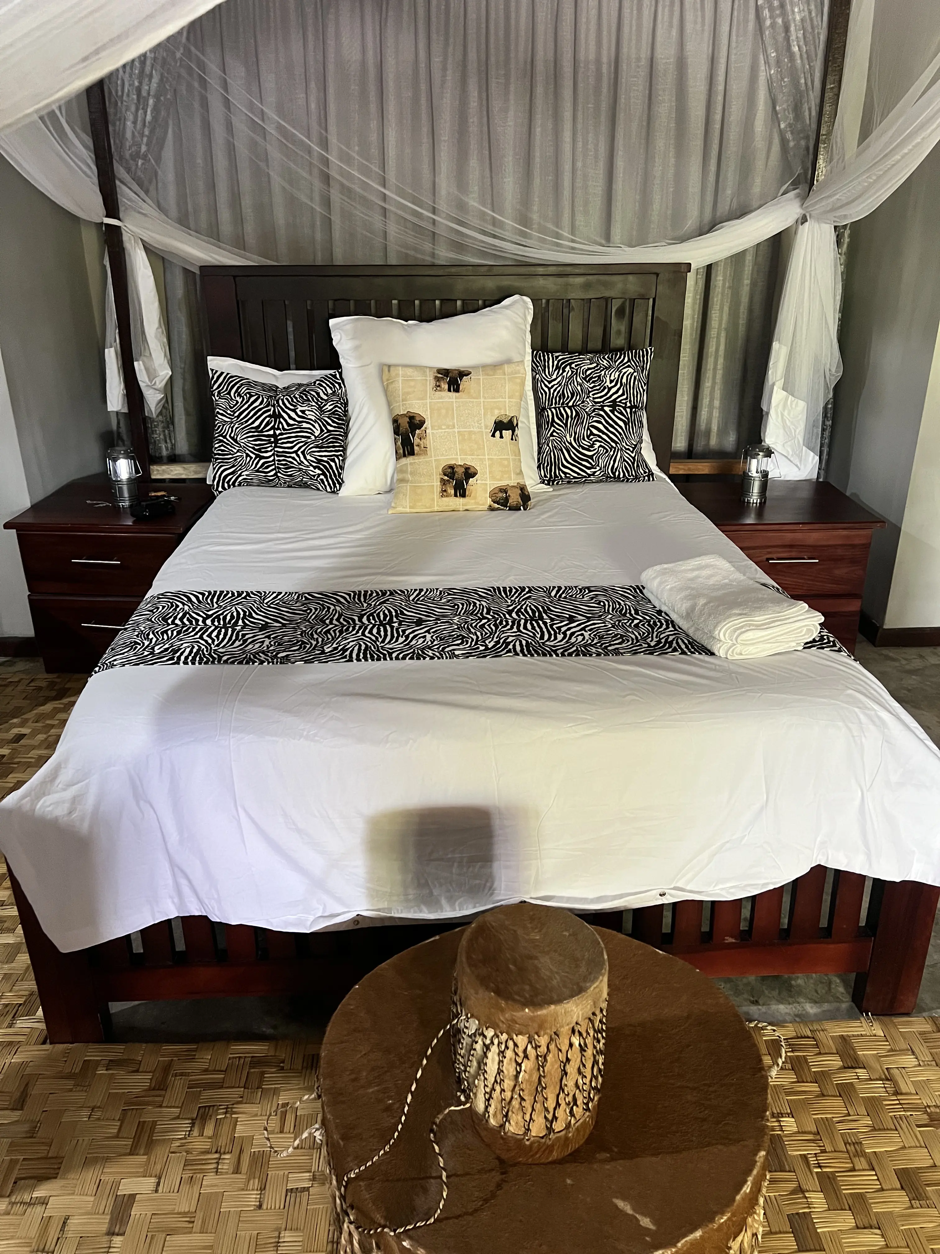 Front perspective view of minimalist platform bed